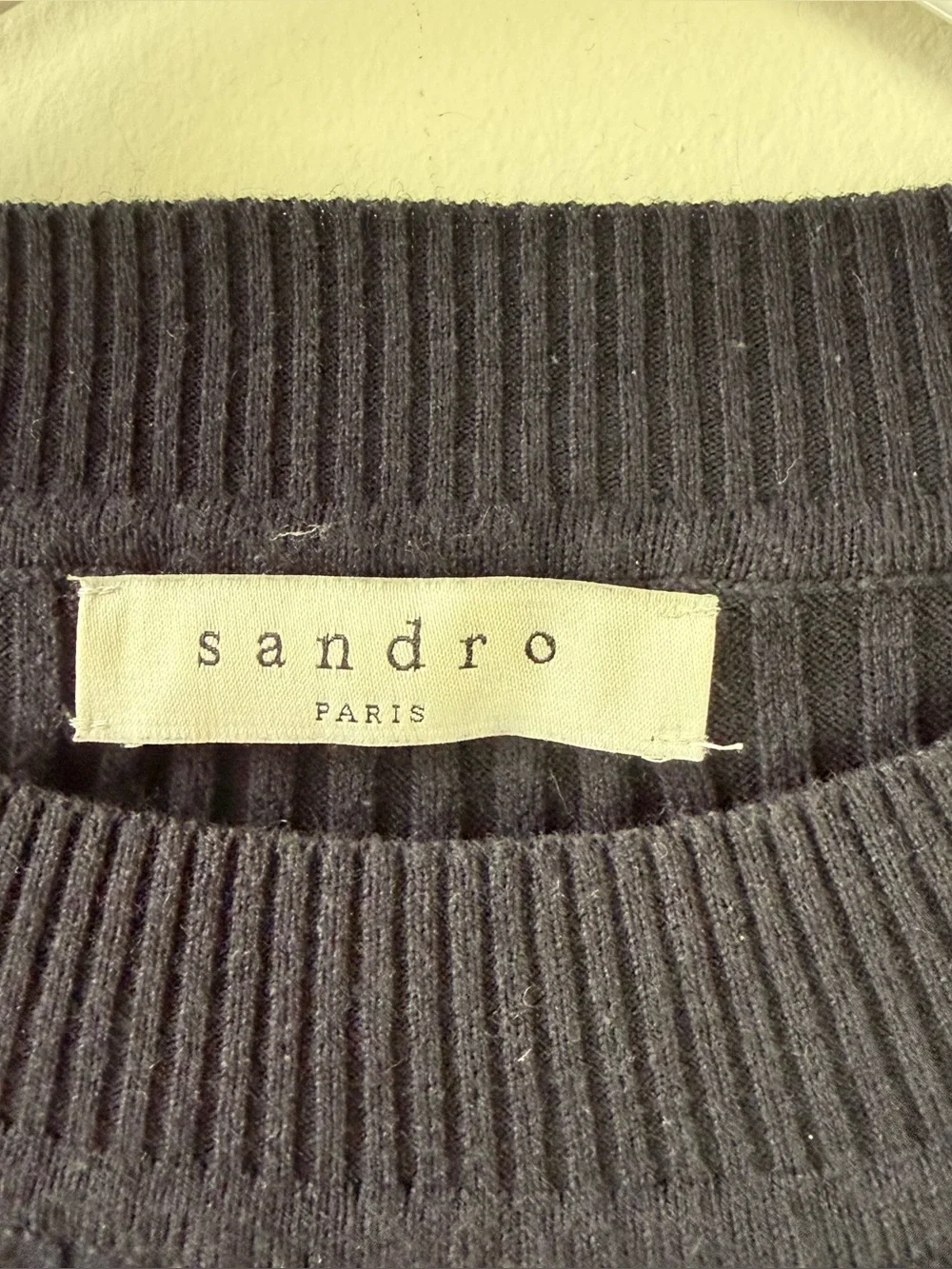 Sandro Short Sleeve Ribbed Sweater Navy Blue - Picture 4 of 6
